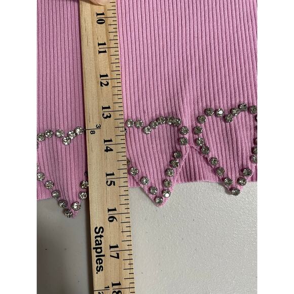 Lizette Collection pink crop sweater with heart rhinestones,‎ Size Small - Picture 8 of 10